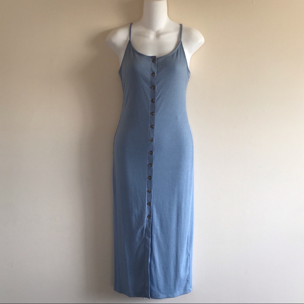 Button Front Midi Dress in Dusty Blue NWT